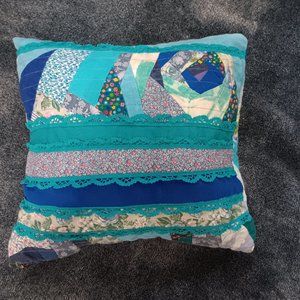 NEW pillowcase pillow cover Sewn by hand PATCHWORK lace blue turquoise